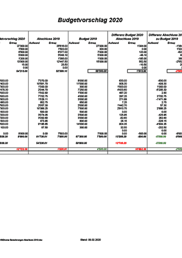 Bild Budgetvorschlag 2020 Pro Velo Region Thun provisorisch